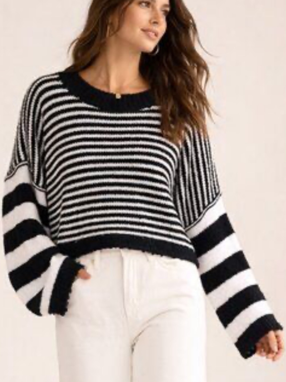 Free People Beach Sweater Black White Striped‎ Oversized Womens XL